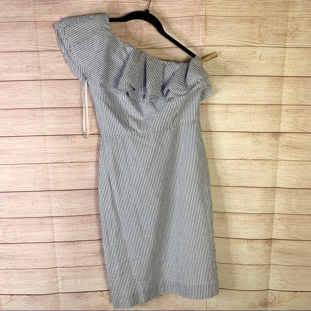 J.Crew Black Label Blue White Striped One Shoukder Size 00